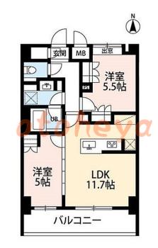 楽器ピアノ可相談 の 賃貸物件 2LDK 14.9万円の図面１