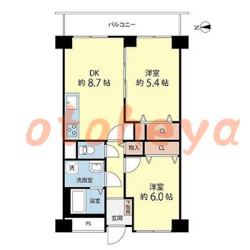 楽器ピアノ可相談 の 賃貸物件 2DK 15万円の図面１