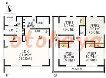 楽器ピアノ可相談 の 賃貸物件 4LDK 21.8万円の図面１