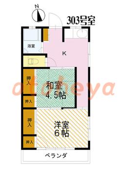 楽器ピアノ可相談 の 賃貸物件 2K 5.7万円の図面１