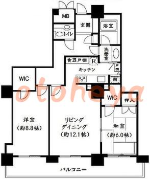楽器ピアノ可相談 の 賃貸物件 2LDK 25万円の図面１