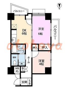 楽器ピアノ可相談 の 賃貸物件 2DK 13.9万円の図面１