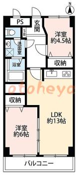 楽器ピアノ可相談 の 賃貸物件 2LDK 15万円の図面１