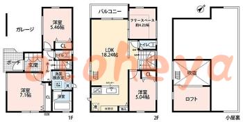 楽器ピアノ可相談 の 賃貸物件 3SLDK 26.4万円の図面１