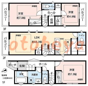 楽器ピアノ可相談 の 賃貸物件 3LDK 39.5万円の図面１