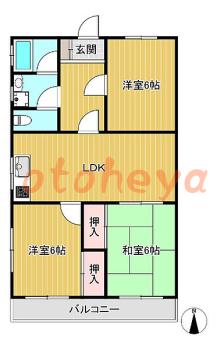 楽器ピアノ可相談 の 賃貸物件 3LDK 9万円の図面１