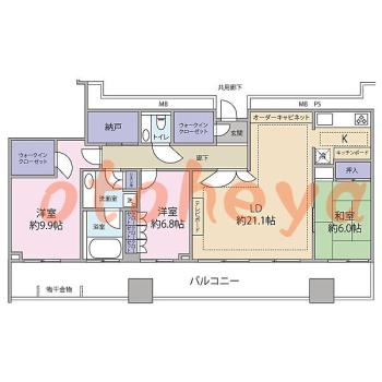 楽器ピアノ可相談 の 賃貸物件 3LDK 65万円の図面１