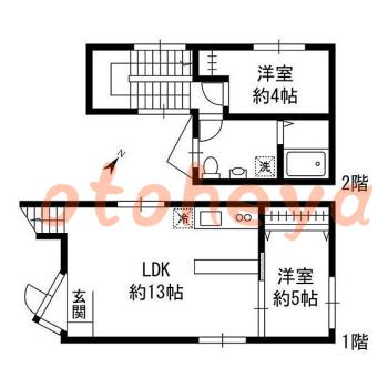 楽器ピアノ可相談 の 賃貸物件 2LDK 21.8万円の図面１