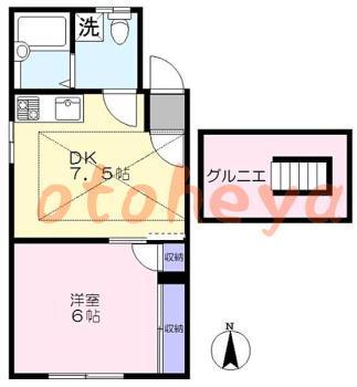 楽器ピアノ可相談 の 賃貸物件 1DK 9.9万円の図面１