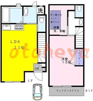 楽器ピアノ可相談 の 賃貸物件 2LDK 19万円の図面１