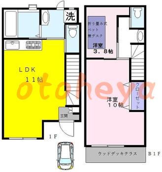 楽器ピアノ可相談 の 賃貸物件 2LDK 19万円の図面１