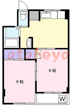 楽器ピアノ可相談 の 賃貸物件 2DK 10万円の図面１