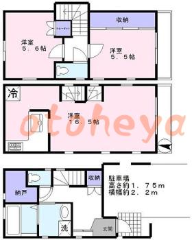 楽器ピアノ可相談 の 賃貸物件 2LDK 18.9万円の図面１