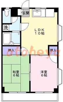 楽器ピアノ可相談 の 賃貸物件 2LDK 9万円の図面１