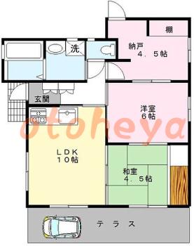楽器ピアノ可相談 の 賃貸物件 2SLDK 18万円の図面１