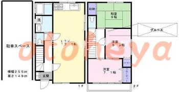 楽器ピアノ可相談 の 賃貸物件 3LDK 12万円の図面１