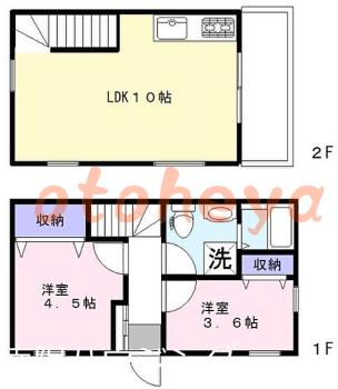 楽器ピアノ可相談 の 賃貸物件 2LDK 12万円の図面１