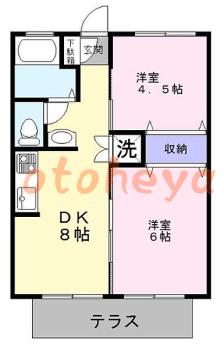 楽器ピアノ可相談 の 賃貸物件 2DK 7.2万円の図面１