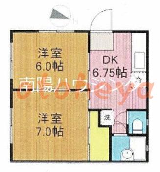 楽器ピアノ可相談 の 賃貸物件 2DK 10.8万円の図面１