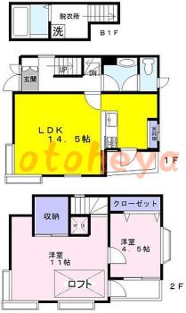楽器ピアノ可相談 の 賃貸物件 2LDK 12万円の図面１