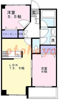 楽器ピアノ可相談 の 賃貸物件 2LDK 17万円の図面１