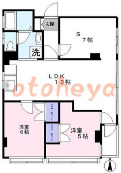 楽器ピアノ可相談 の 賃貸物件 2SLDK 13.8万円の図面１