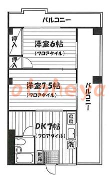 楽器ピアノ可相談 の 賃貸物件 2DK 8.3万円の図面１