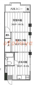楽器ピアノ可相談 の 賃貸物件 2DK 7.8万円の図面１