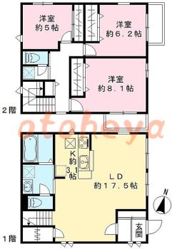 楽器ピアノ可相談 の 賃貸物件 3LDK 25.5万円の図面１
