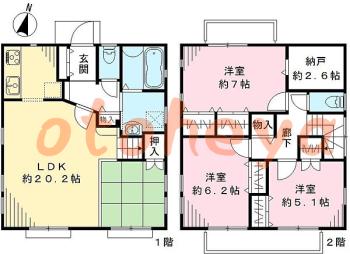 楽器ピアノ可相談 の 賃貸物件 3LDK 27万円の図面１