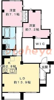 楽器ピアノ可相談 の 賃貸物件 2LDK 45万円の図面１