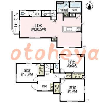 楽器ピアノ可相談 の 賃貸物件 3LDK 19.8万円の図面１