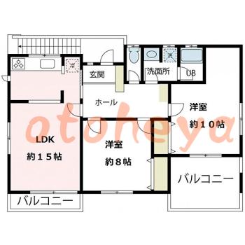 楽器ピアノ可相談 の 賃貸物件 2LDK 9.98万円の図面１
