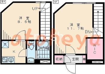 防音賃貸物件・楽器ピアノ可相談 の 賃貸物件 2K 13.9万円の図面１