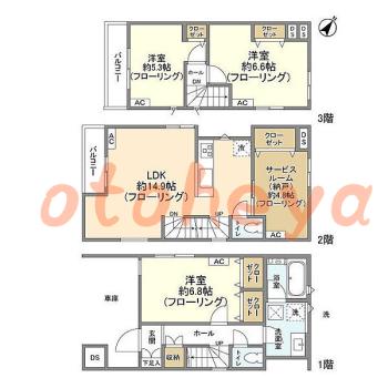 楽器ピアノ可相談 の 賃貸物件 3SLDK 22.8万円の図面１