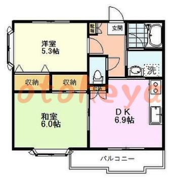 防音賃貸物件・楽器ピアノ可相談 の 賃貸物件 2DK 8.7万円の図面１