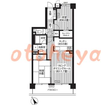 楽器ピアノ可相談 の 賃貸物件 2LDK 17.29万円の図面１