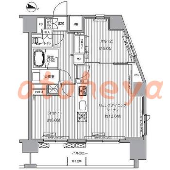 楽器ピアノ可相談 の 賃貸物件 2LDK 17.2万円の図面１
