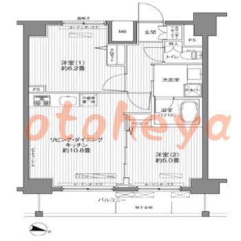 楽器ピアノ可相談 の 賃貸物件 2LDK 18.2万円の図面１