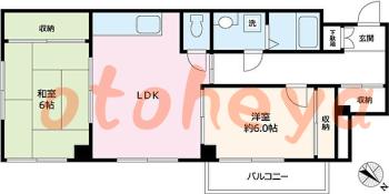 楽器ピアノ可相談 の 賃貸物件 2LDK 14.5万円の図面１