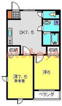 楽器ピアノ可相談 の 賃貸物件 2DK 14.3万円の図面１