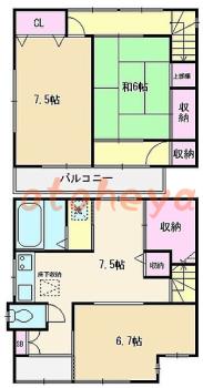 楽器ピアノ可相談 の 賃貸物件 3DK 8.9万円の図面１