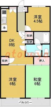 楽器ピアノ可相談 の 賃貸物件 3DK 8万円の図面１