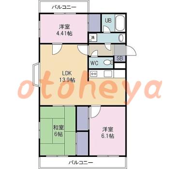 楽器ピアノ可相談 の 賃貸物件 3LDK 13.9万円の図面１