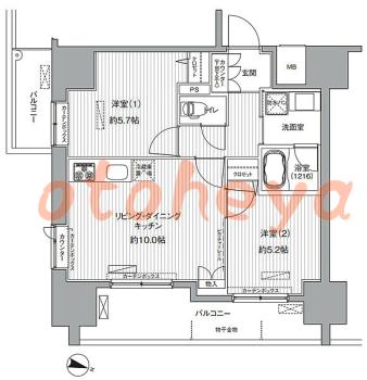 楽器ピアノ可相談 の 賃貸物件 2LDK 17.7万円の図面１