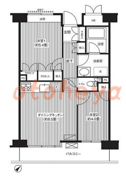 楽器ピアノ可相談 の 賃貸物件 2DK 16.6万円の図面１