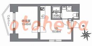 楽器ピアノ可相談 の 賃貸物件 1DK 18.95万円の図面１