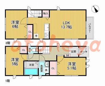 新築の楽器可相談 の 賃貸物件 3LDK 22.2万円の図面１