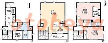 楽器ピアノ可相談 の 賃貸物件 2SLDK 34万円の図面１