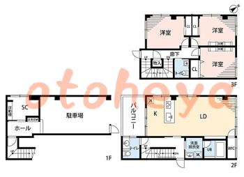 楽器ピアノ可相談 の 賃貸物件 3LDK 35万円の図面１